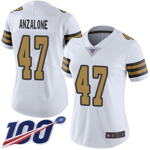 Saints #47 Alex Anzalone White Women's Stitched Football Limited Rush 100th Season Jersey