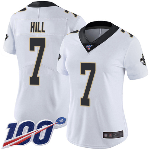 Saints #7 Taysom Hill White Women's Stitched Football 100th Season Vapor Limited Jersey