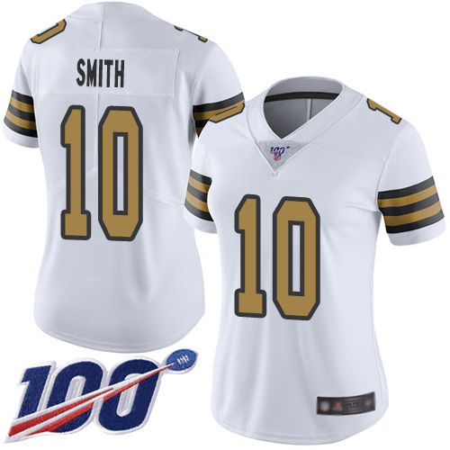 Saints #10 Tre'Quan Smith White Women's Stitched Football Limited Rush 100th Season Jersey - Click Image to Close