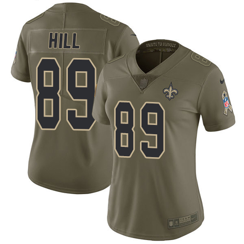 Nike Saints #89 Josh Hill Olive Women's Stitched NFL Limited 2017 Salute to Service Jersey - Click Image to Close