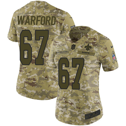 Nike Saints #67 Larry Warford Camo Women's Stitched NFL Limited 2018 Salute to Service Jersey - Click Image to Close