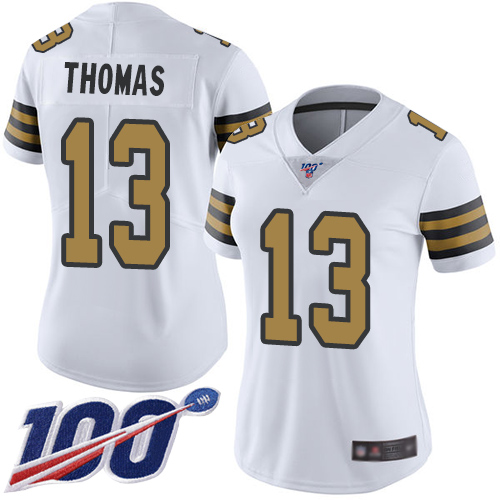 Saints #13 Michael Thomas White Women's Stitched Football Limited Rush 100th Season Jersey