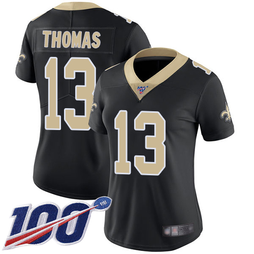 Saints #13 Michael Thomas Black Team Color Women's Stitched Football 100th Season Vapor Limited Jersey