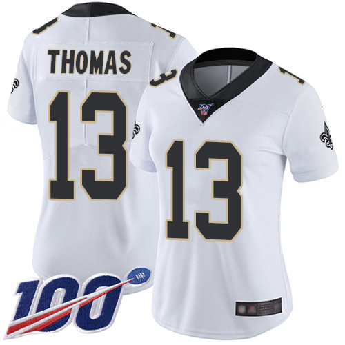 Saints #13 Michael Thomas White Women's Stitched Football 100th Season Vapor Limited Jersey