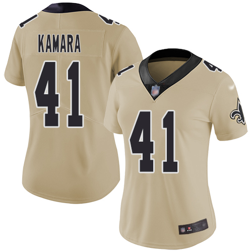 Saints #41 Alvin Kamara Gold Women's Stitched Football Limited Inverted Legend Jersey