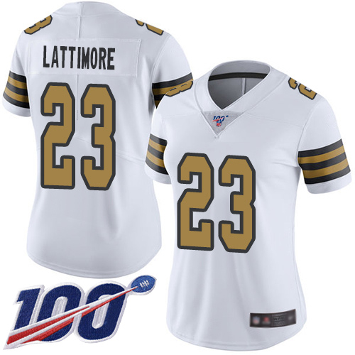 Saints #23 Marshon Lattimore White Women's Stitched Football Limited Rush 100th Season Jersey