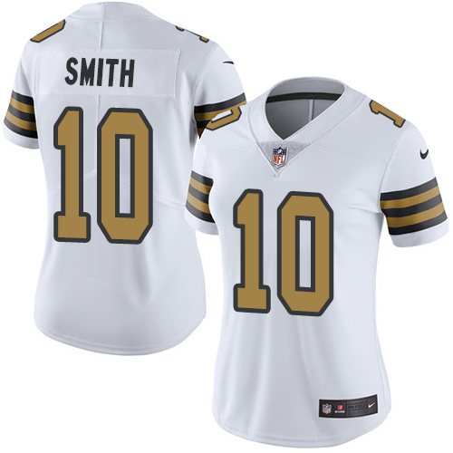 Nike Saints #10 Tre'Quan Smith White Women's Stitched NFL Limited Rush Jersey - Click Image to Close