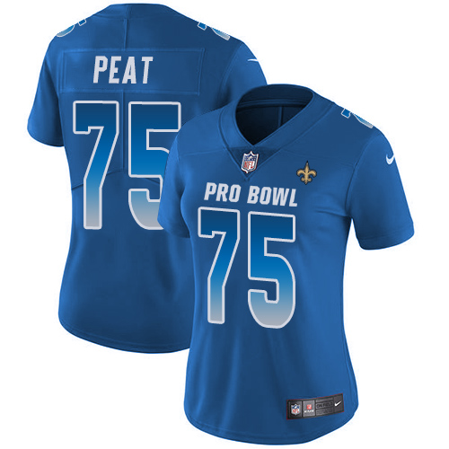 Nike Saints #75 Andrus Peat Royal Women's Stitched NFL Limited NFC 2019 Pro Bowl Jersey - Click Image to Close