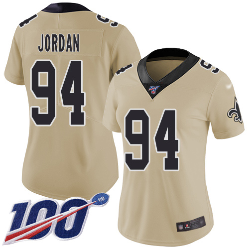 Saints #94 Cameron Jordan Gold Women's Stitched Football Limited Inverted Legend 100th Season Jersey