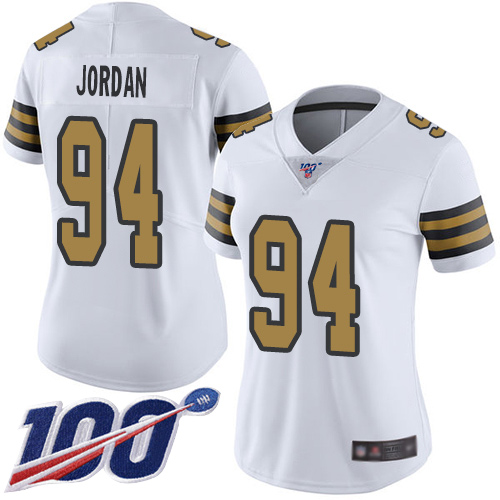 Saints #94 Cameron Jordan White Women's Stitched Football Limited Rush 100th Season Jersey