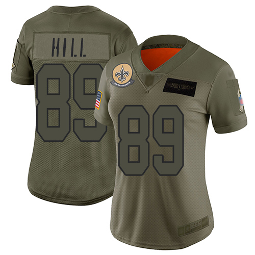 Saints #89 Josh Hill Camo Women's Stitched Football Limited 2019 Salute to Service Jersey