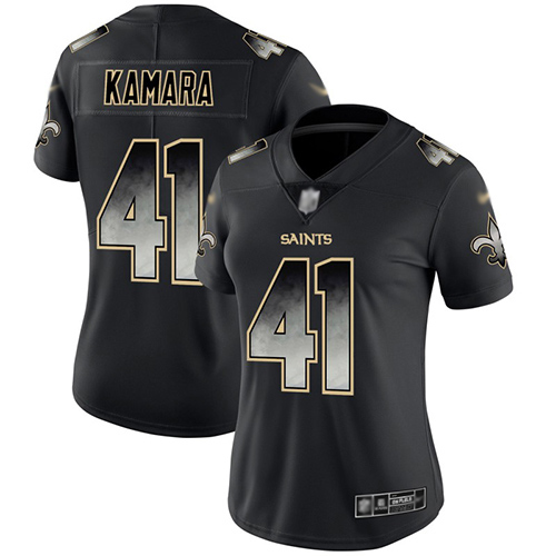 Saints #41 Alvin Kamara Black Women's Stitched Football Vapor Untouchable Limited Smoke Fashion Jersey