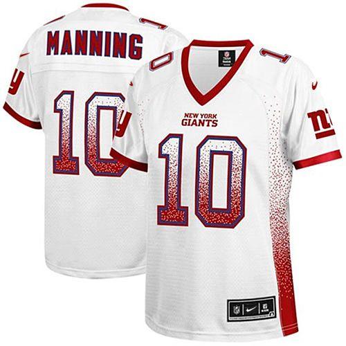 Nike Giants #10 Eli Manning White Women's Stitched NFL Elite Drift Fashion Jersey - Click Image to Close