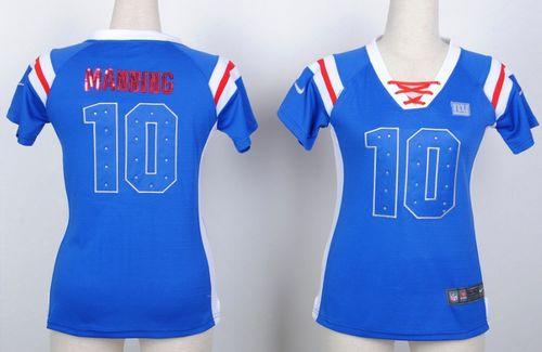 Nike Giants #10 Eli Manning Royal Blue Women's Stitched NFL Elite Draft Him Shimmer Jersey