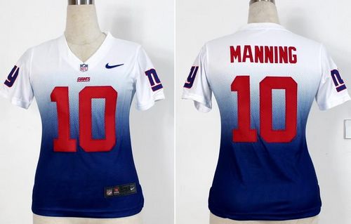 Nike Giants #10 Eli Manning White/Royal Blue Women's Stitched NFL Elite Fadeaway Fashion Jersey