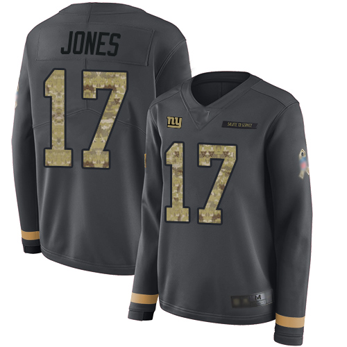 Nike Giants #17 Daniel Jones Anthracite Salute to Service Women's Stitched NFL Limited Therma Long Sleeve Jersey