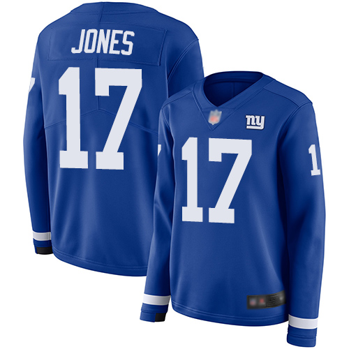 Nike Giants #17 Daniel Jones Royal Blue Team Color Women's Stitched NFL Limited Therma Long Sleeve Jersey