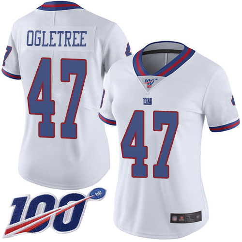 Giants #47 Alec Ogletree White Women's Stitched Football Limited Rush 100th Season Jersey - Click Image to Close