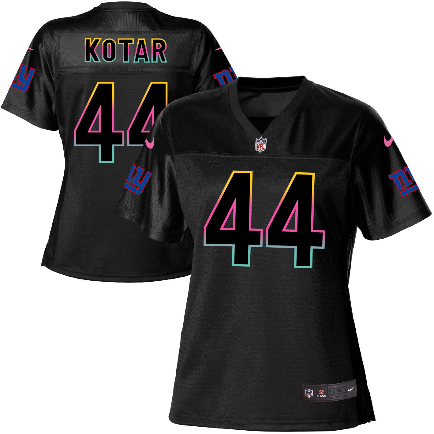 Nike Giants #44 Doug Kotar Black Women's NFL Fashion Game Jersey - Click Image to Close