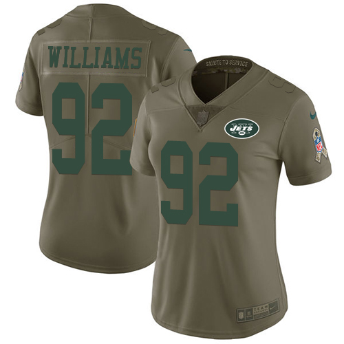 Nike Jets #92 Leonard Williams Olive Women's Stitched NFL Limited 2017 Salute to Service Jersey - Click Image to Close