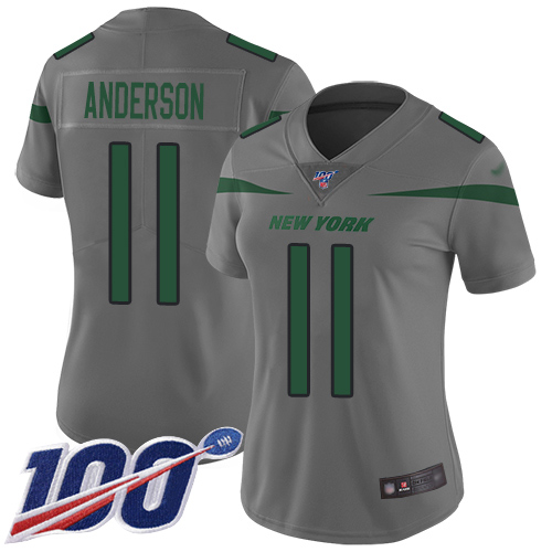 Jets #11 Robby Anderson Gray Women's Stitched Football Limited Inverted Legend 100th Season Jersey - Click Image to Close