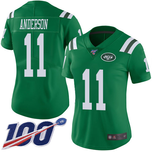 Jets #11 Robby Anderson Green Women's Stitched Football Limited Rush 100th Season Jersey