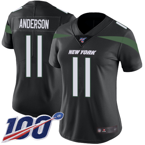 Jets #11 Robby Anderson Black Alternate Women's Stitched Football 100th Season Vapor Limited Jersey - Click Image to Close