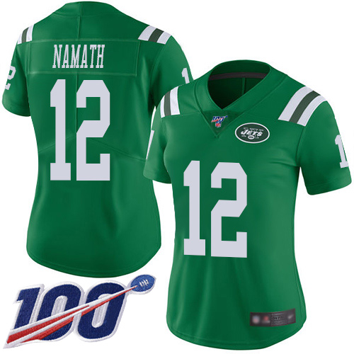 Jets #12 Joe Namath Green Women's Stitched Football Limited Rush 100th Season Jersey