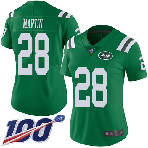 Jets #28 Curtis Martin Green Women's Stitched Football Limited Rush 100th Season Jersey - Click Image to Close