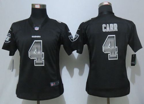 Nike Raiders #4 Derek Carr Black Team Color Women's Stitched NFL Elite Strobe Jersey