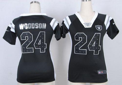 Nike Raiders #24 Charles Woodson Black Team Color Women's Stitched NFL Elite Draft Him Shimmer Jersey