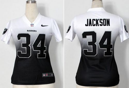 Nike Raiders #34 Bo Jackson White/Black Women's Stitched NFL Elite Fadeaway Fashion Jersey