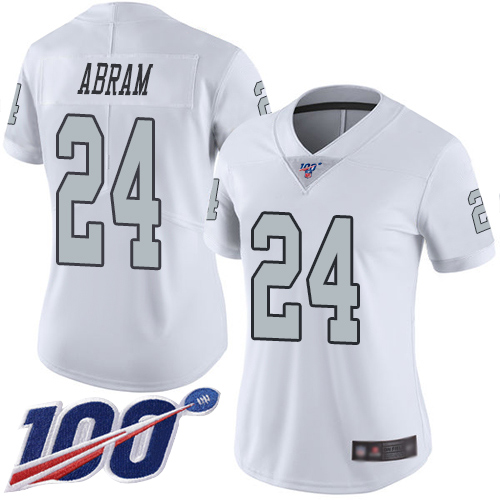 Raiders #24 Johnathan Abram White Women's Stitched Football Limited Rush 100th Season Jersey