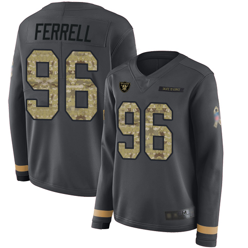 Raiders #96 Clelin Ferrell Anthracite Salute to Service Women's Stitched Football Limited Therma Long Sleeve Jersey - Click Image to Close