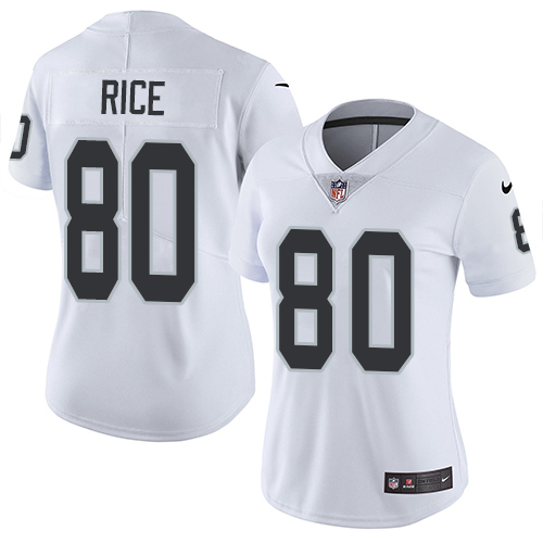 Nike Raiders #80 Jerry Rice White Women's Stitched NFL Vapor Untouchable Limited Jersey - Click Image to Close