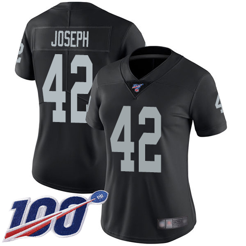 Raiders #42 Karl Joseph Black Team Color Women's Stitched Football 100th Season Vapor Limited Jersey