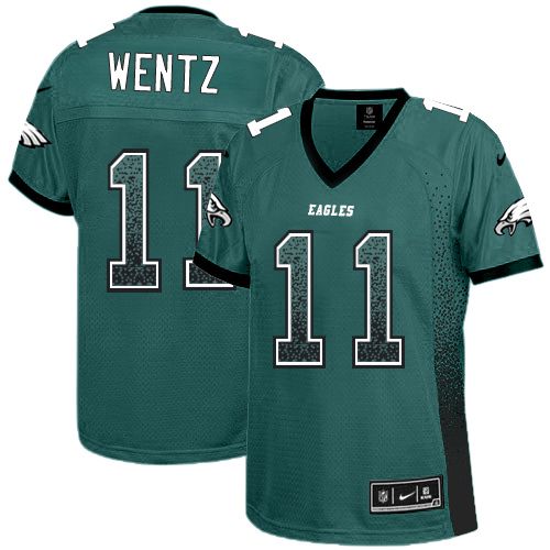 Nike Eagles #11 Carson Wentz Midnight Green Team Color Women's Stitched NFL Elite Drift Fashion Jersey - Click Image to Close