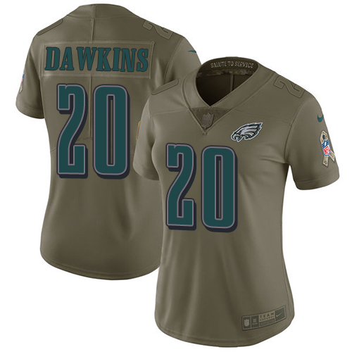 Nike Eagles #20 Brian Dawkins Olive Women's Stitched NFL Limited 2017 Salute to Service Jersey