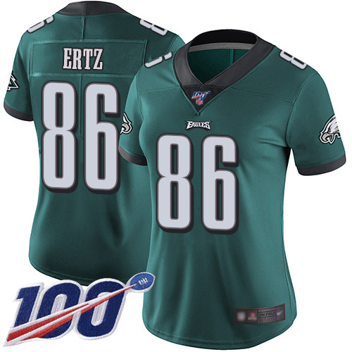 Eagles #86 Zach Ertz Midnight Green Team Color Women's Stitched Football 100th Season Vapor Limited Jersey