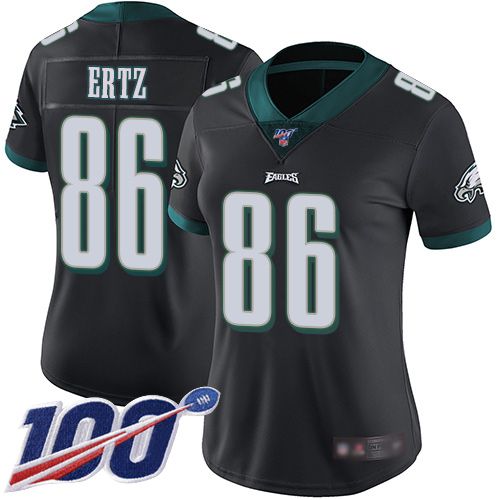 Eagles #86 Zach Ertz Black Alternate Women's Stitched Football 100th Season Vapor Limited Jersey