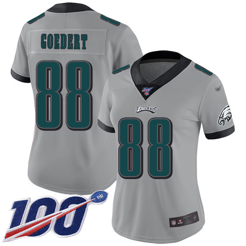 Eagles #88 Dallas Goedert Silver Women's Stitched Football Limited Inverted Legend 100th Season Jersey - Click Image to Close