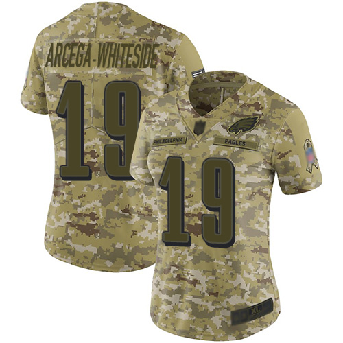 Eagles #19 JJ Arcega-Whiteside Camo Women's Stitched Football Limited 2018 Salute to Service Jersey - Click Image to Close