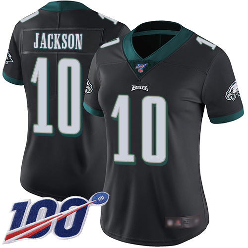 Eagles #10 DeSean Jackson Black Alternate Women's Stitched Football 100th Season Vapor Limited Jersey - Click Image to Close