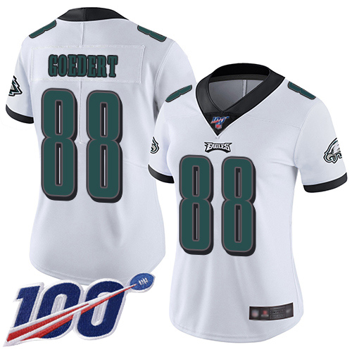 Eagles #88 Dallas Goedert White Women's Stitched Football 100th Season Vapor Limited Jersey - Click Image to Close