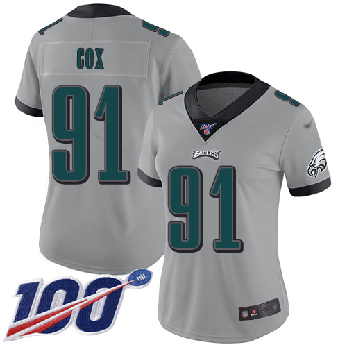 Eagles #91 Fletcher Cox Silver Women's Stitched Football Limited Inverted Legend 100th Season Jersey - Click Image to Close