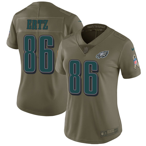 Nike Eagles #86 Zach Ertz Olive Women's Stitched NFL Limited 2017 Salute to Service Jersey