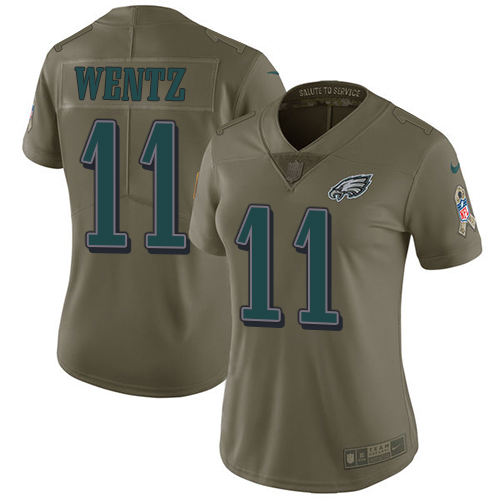 Nike Eagles #11 Carson Wentz Olive Women's Stitched NFL Limited 2017 Salute to Service Jersey - Click Image to Close