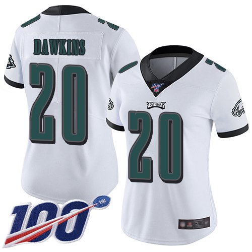 Eagles #20 Brian Dawkins White Women's Stitched Football 100th Season Vapor Limited Jersey