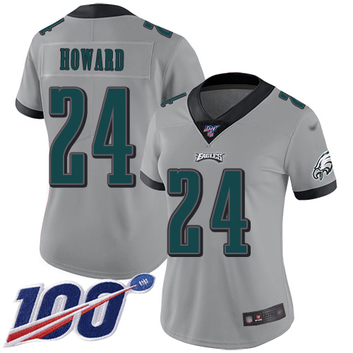 Eagles #24 Jordan Howard Silver Women's Stitched Football Limited Inverted Legend 100th Season Jersey - Click Image to Close