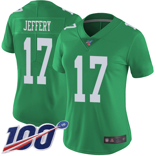 Eagles #17 Alshon Jeffery Green Women's Stitched Football Limited Rush 100th Season Jersey - Click Image to Close